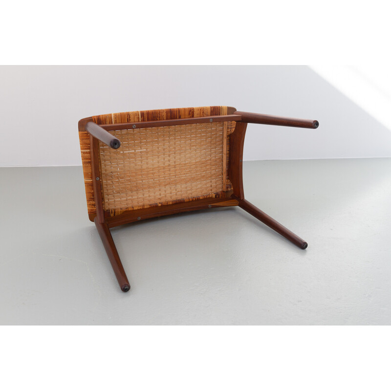 Danish vintage teak and cane stool by Ølholm Møbelfabrik, 1950s