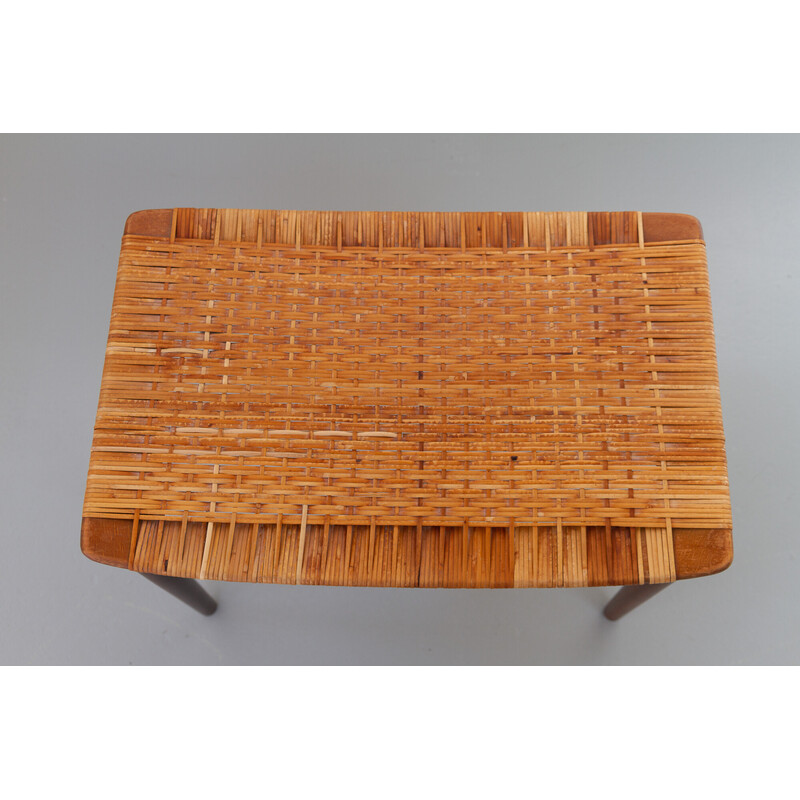 Danish vintage teak and cane stool by Ølholm Møbelfabrik, 1950s