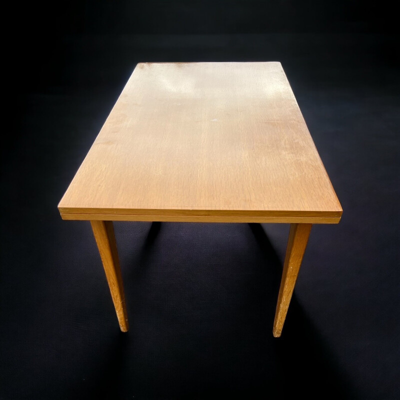 Vintage oakwood table with integrated extensions by René Jean Caillette for Charron, 1950