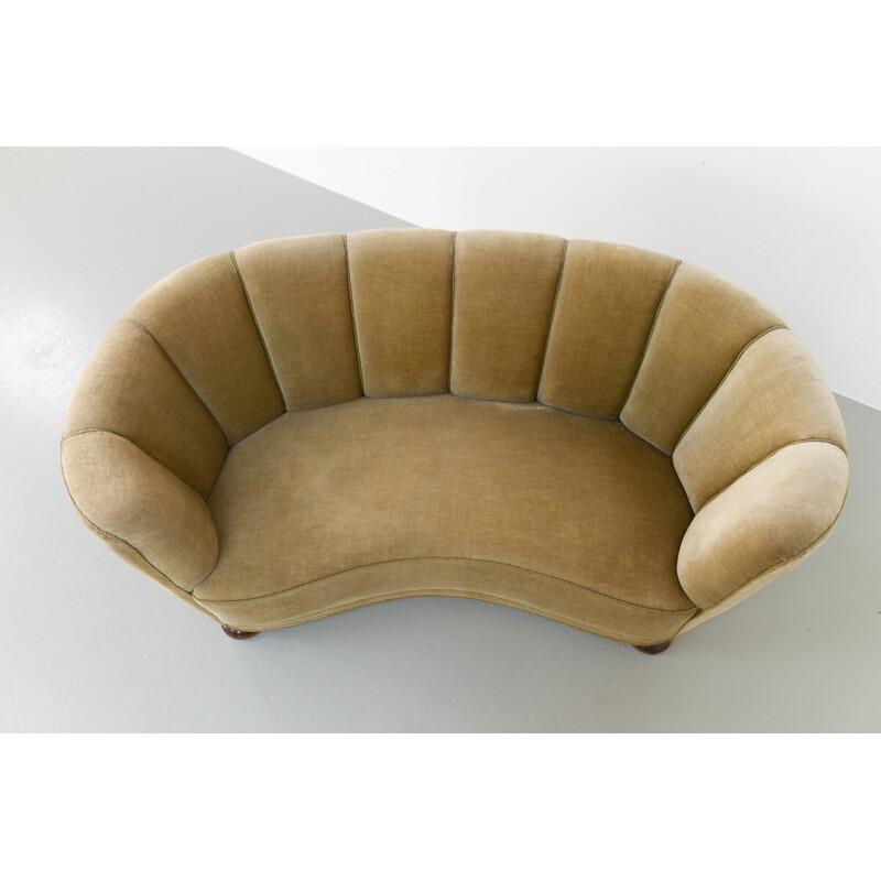 Vintage Danish Art Deco velvet Banana sofa, 1940s