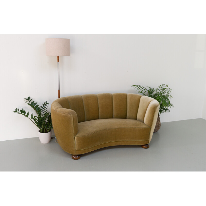 Vintage Danish Art Deco Samt Banana Sofa, 1940er Jahre