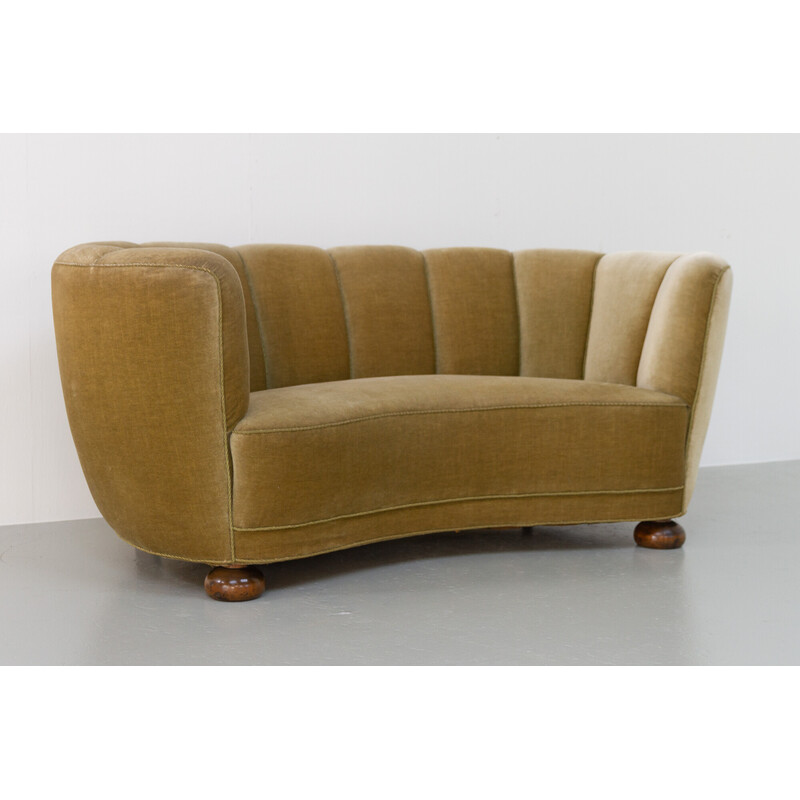 Vintage Danish Art Deco velvet Banana sofa, 1940s