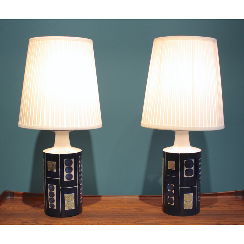 Pair of Royal Copenhagen Aluminia and Fog & Mørup table lamps by Inge-Lise Koefoed - 1960s