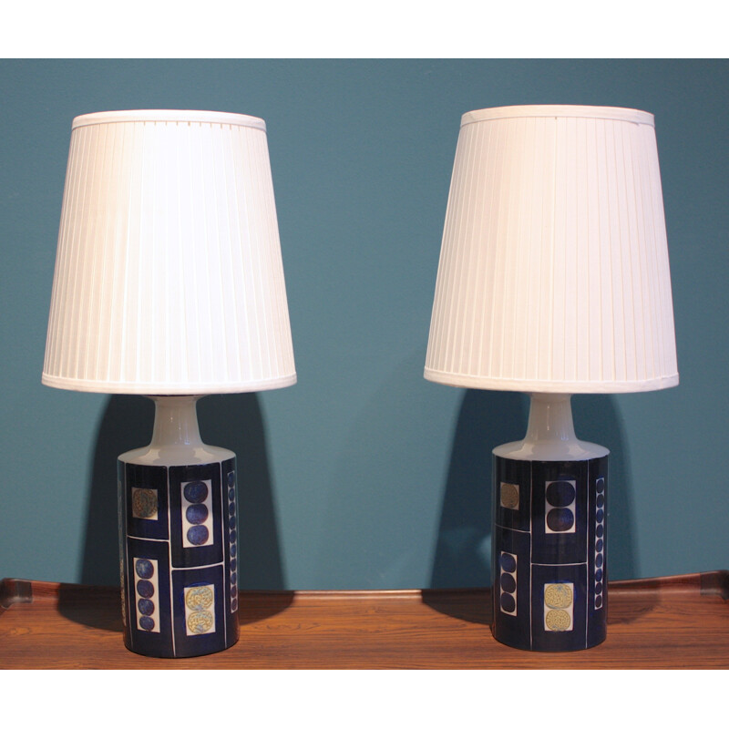 Pair of Royal Copenhagen Aluminia and Fog & Mørup table lamps by Inge-Lise Koefoed - 1960s