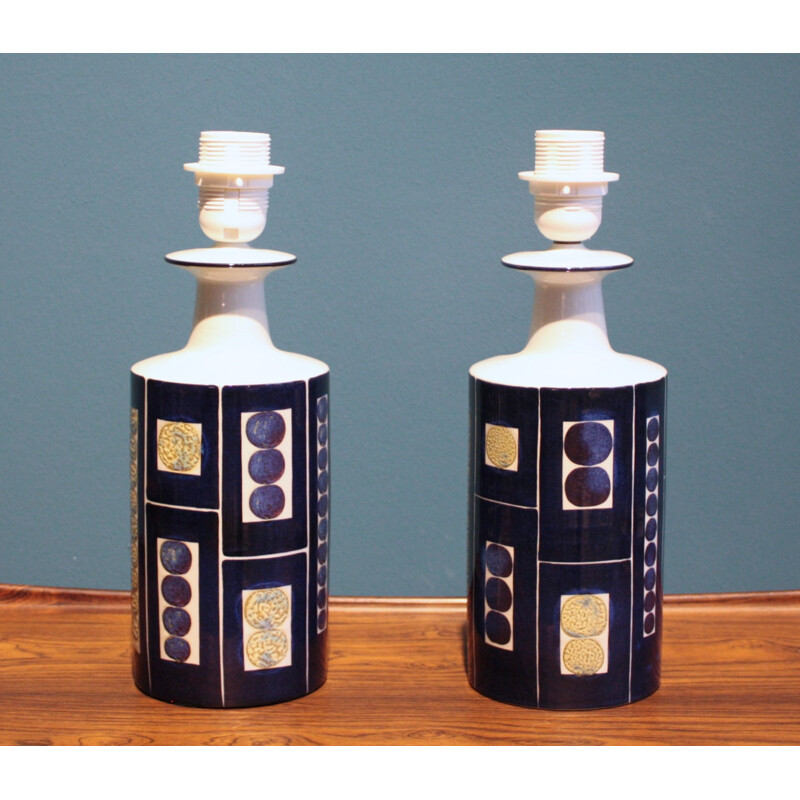 Pair of Royal Copenhagen Aluminia and Fog & Mørup table lamps by Inge-Lise Koefoed - 1960s