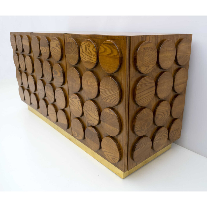 Vintage Brutalist Italian wood and brass bar cabinet, 1970s