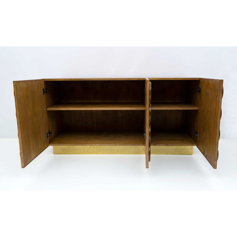 Vintage Brutalist Italian wood and brass bar cabinet, 1970s