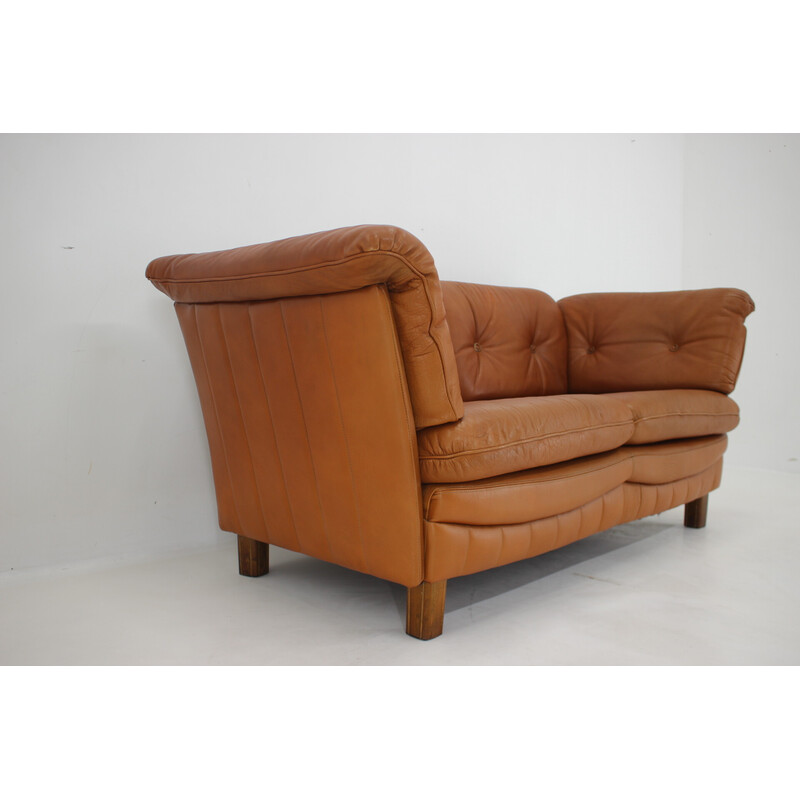 Vintage Dänisches Cognac Leder 2-Sitzer Sofa, 1970er Jahre