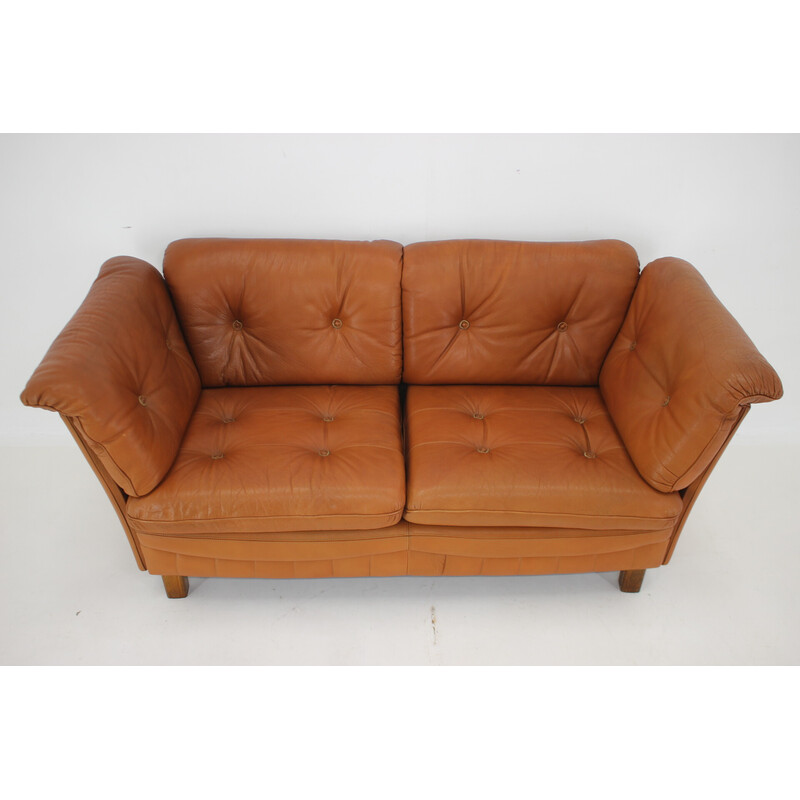 Vintage Danish cognac leather 2 seater sofa, 1970s