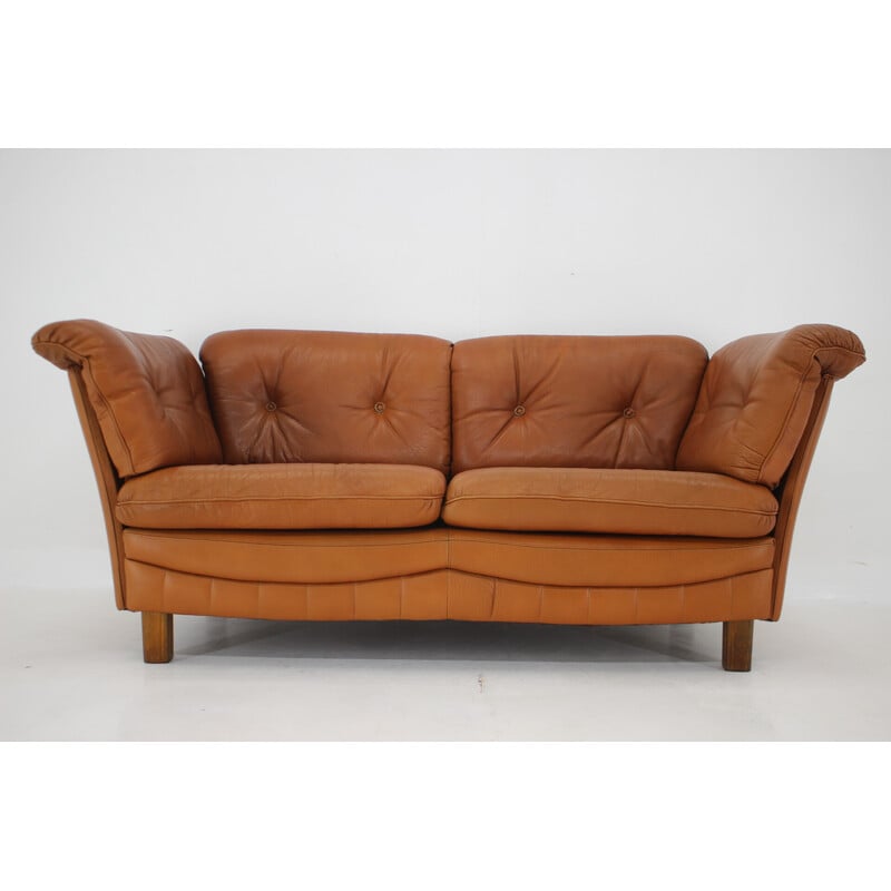 Vintage Dänisches Cognac Leder 2-Sitzer Sofa, 1970er Jahre
