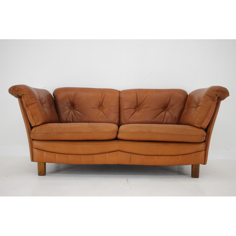 Vintage Danish cognac leather 2 seater sofa, 1970s