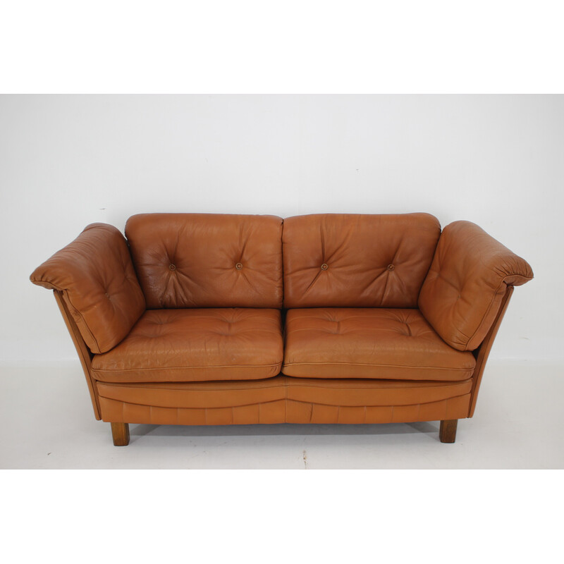 Vintage Danish cognac leather 2 seater sofa, 1970s