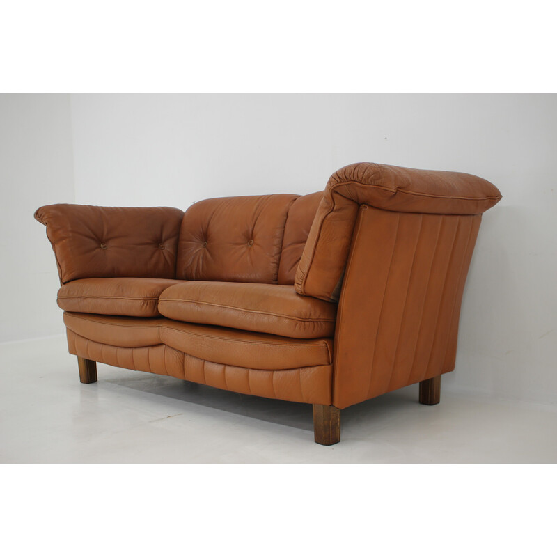 Vintage Danish cognac leather 2 seater sofa, 1970s