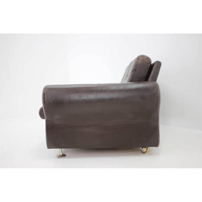 Vintage Danish brown leather 2 seater sofa, 1970s