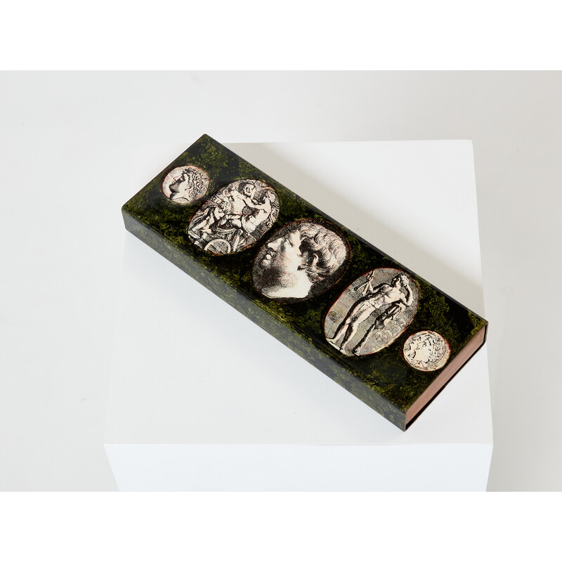 Vintage-Box aus emailliertem Metall und Mahagoni von Piero Fornasetti, 1950