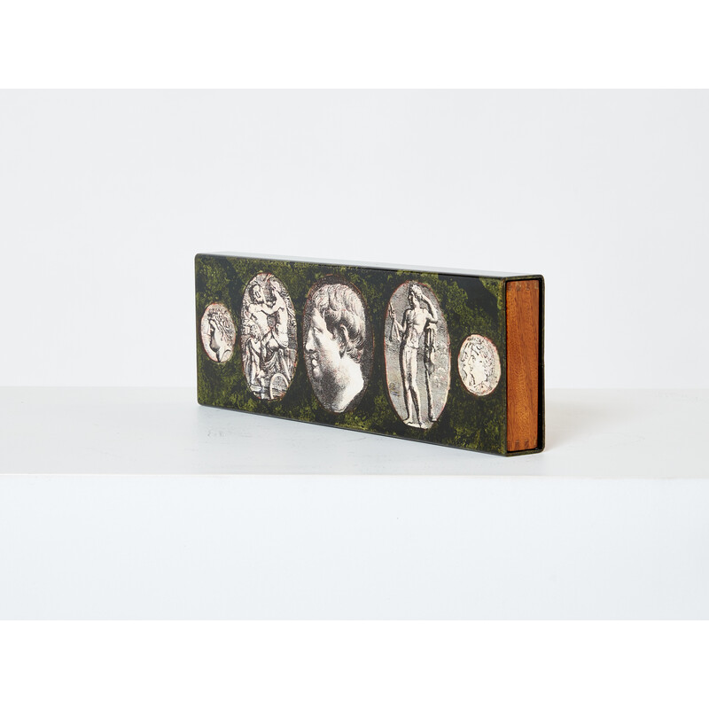 Vintage enamelled metal and mahogany box by Piero Fornasetti, 1950