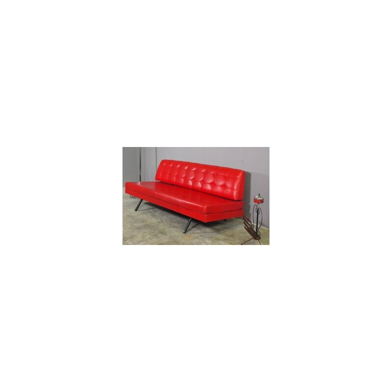 Vintage red faux leather sofa, Italy 1970
