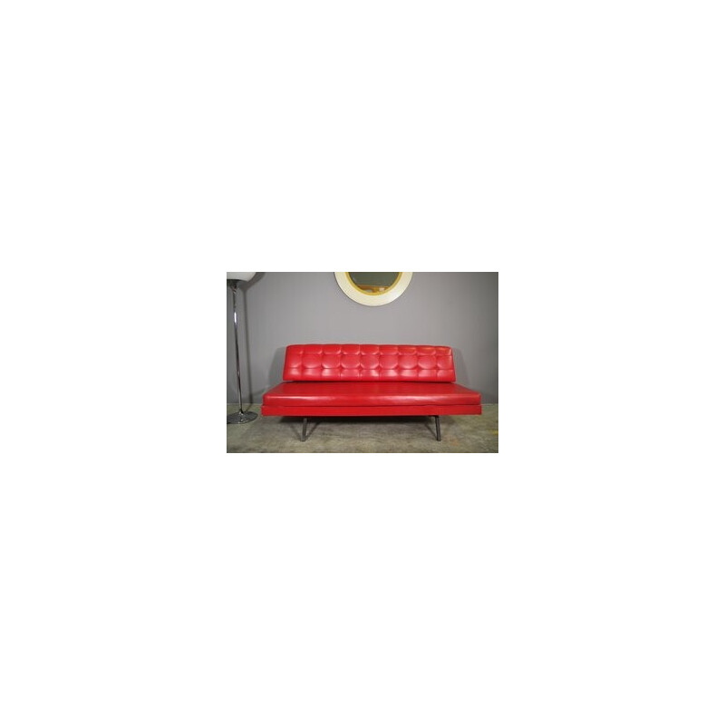 Vintage red faux leather sofa, Italy 1970