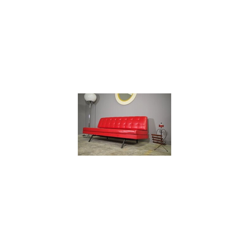 Vintage red faux leather sofa, Italy 1970
