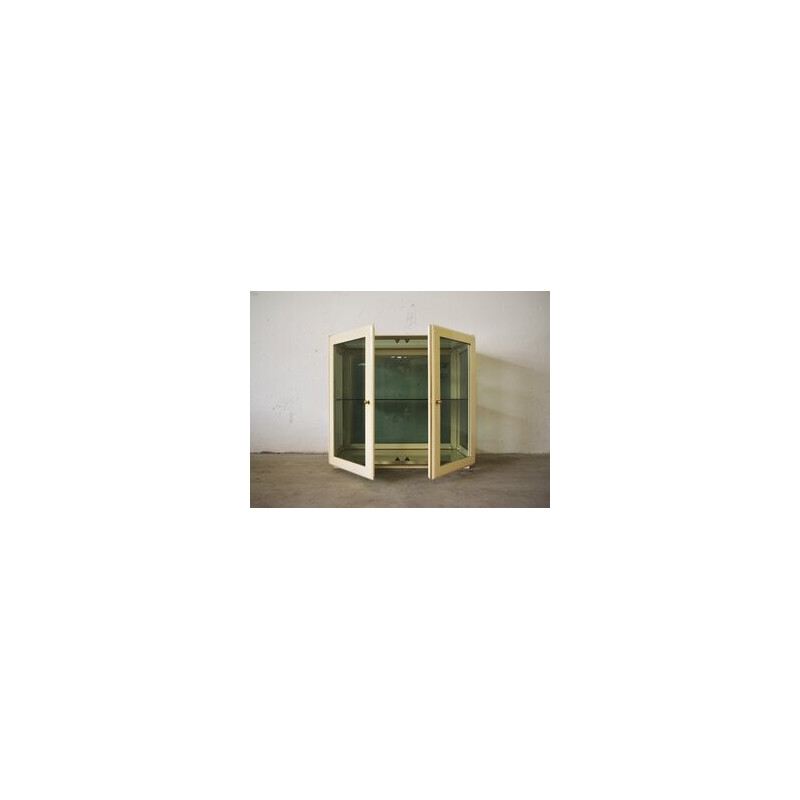 Vintage lacquered wood and glass display cabinet, Italy 1970