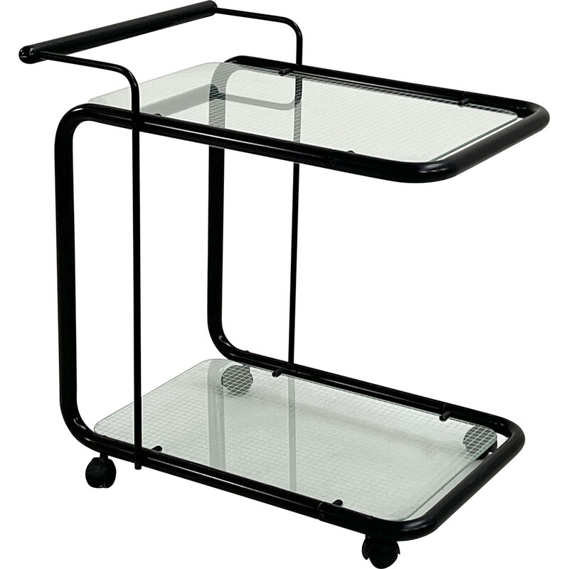 Vintage black postmodern serving trolley with quaderna pattern, 1980s