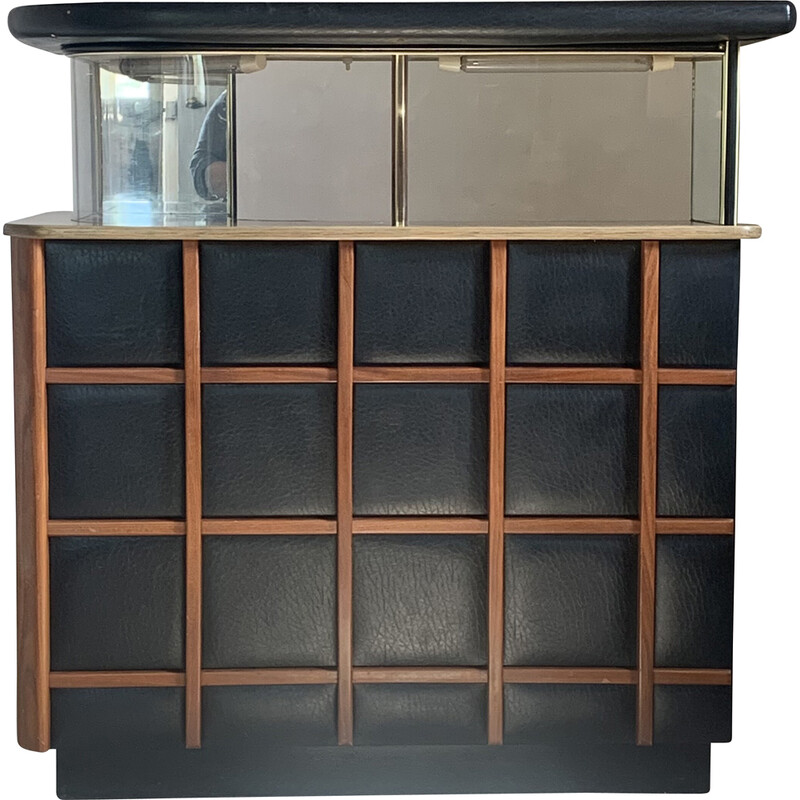 Vintage leatherette and wood bar counter