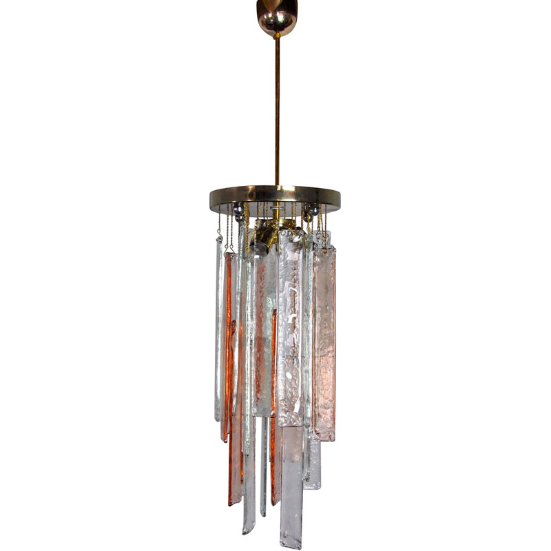 Vintage Poliarte chandelier in pink and transparent Murano glass by Albano Poli, Italy 1970