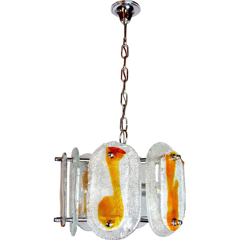 Vintage orange frosted glass chandelier by Murano Mazzega, Italy 1970