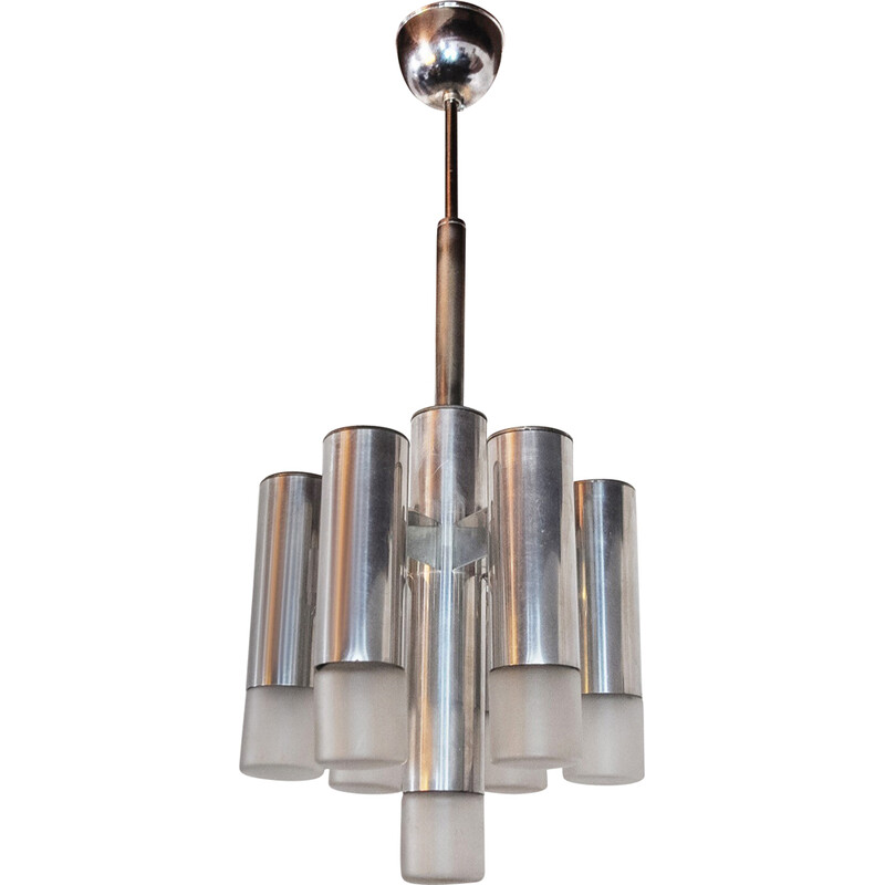 Vintage geometric 7-light chandelier by Gaetano Sciolari for Boulanger, Italy 1970