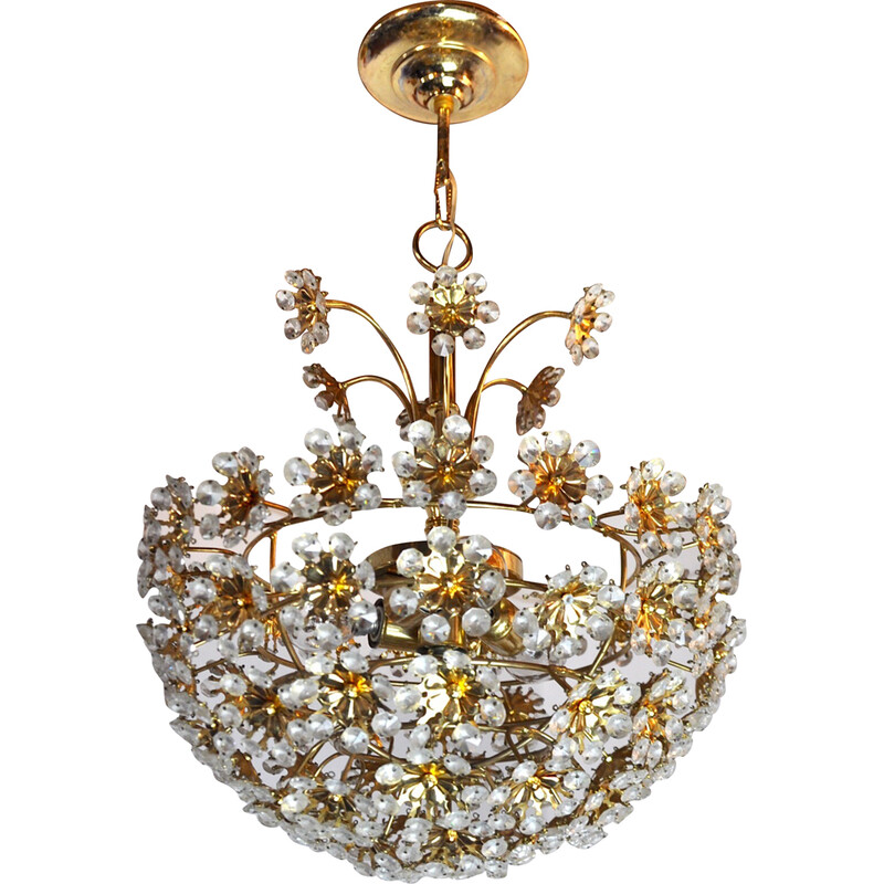 Vintage floral crystal chandelier by Bakalowits and Söhne, Austria 1970