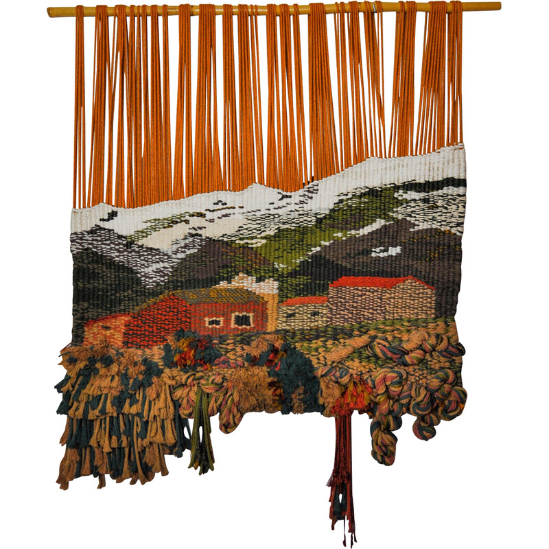 Vintage textured macramé wall tapestry, Spain 1970