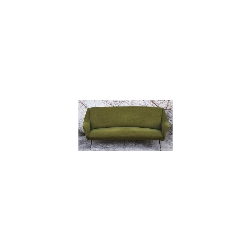 Vintage curved brass and wool sofa by Gigi Radice for Minotti, Italy 1950