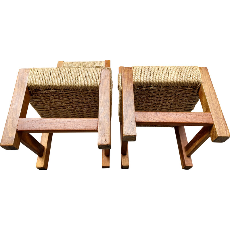 Pair of vintage wood and rope chairs for kids