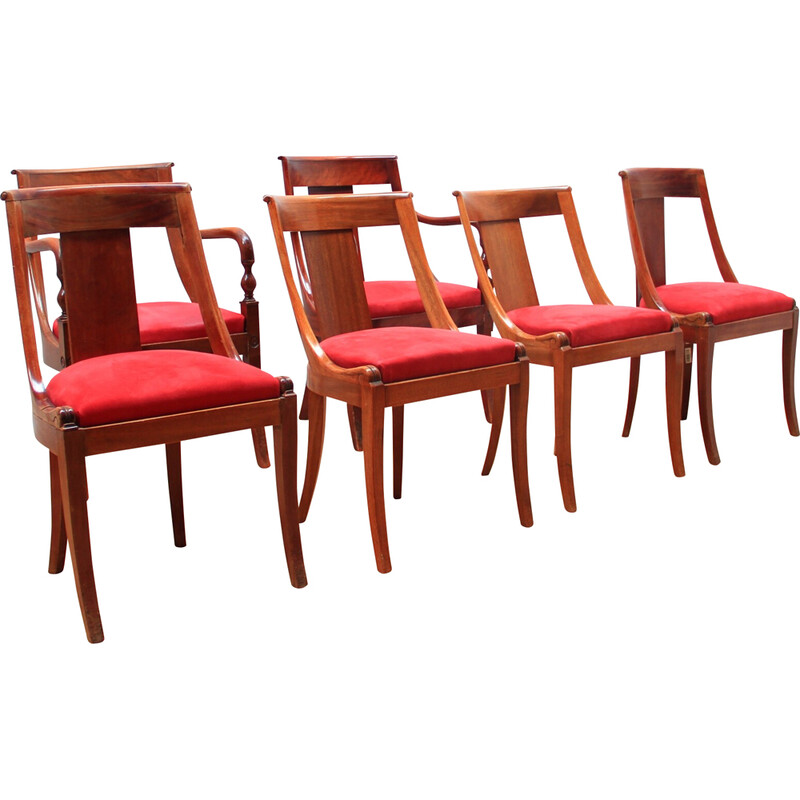 Vintage-Lounge-Set aus Mahagoniholz und rotem Samt