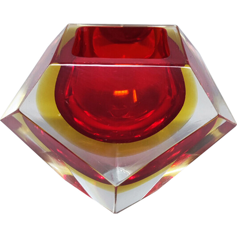 Vintage red and yellow ashtray by Flavio Poli for Seguso, Italy 1960s