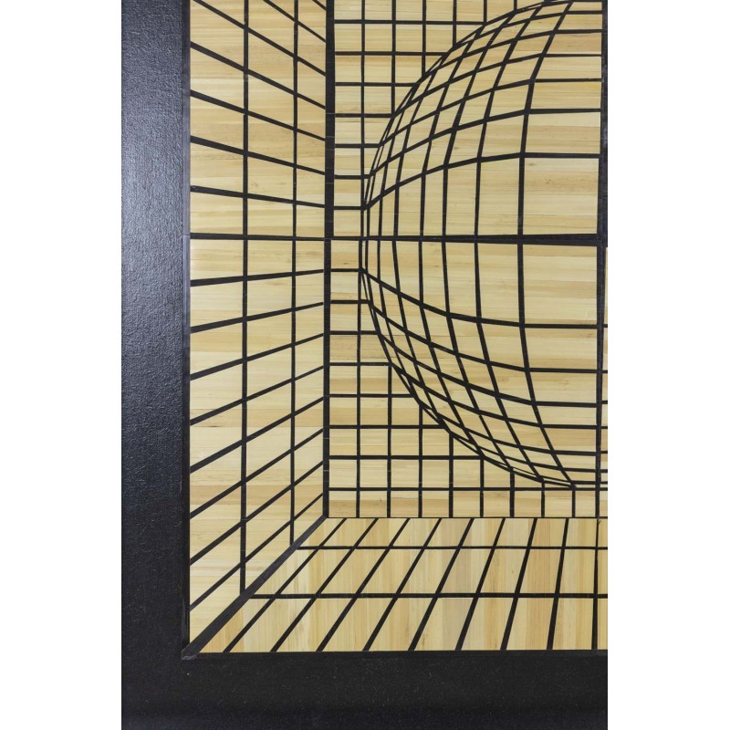 Vintage kinetic panel in straw marquetry