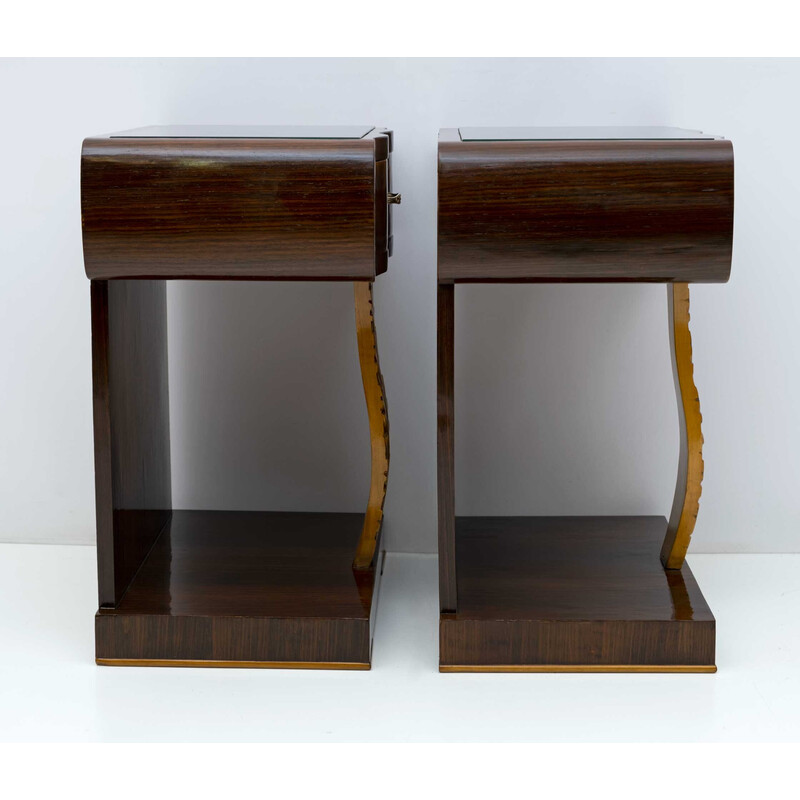 Pair of vintage Art Deco Italian walnut briar and maple night stands, 1920s