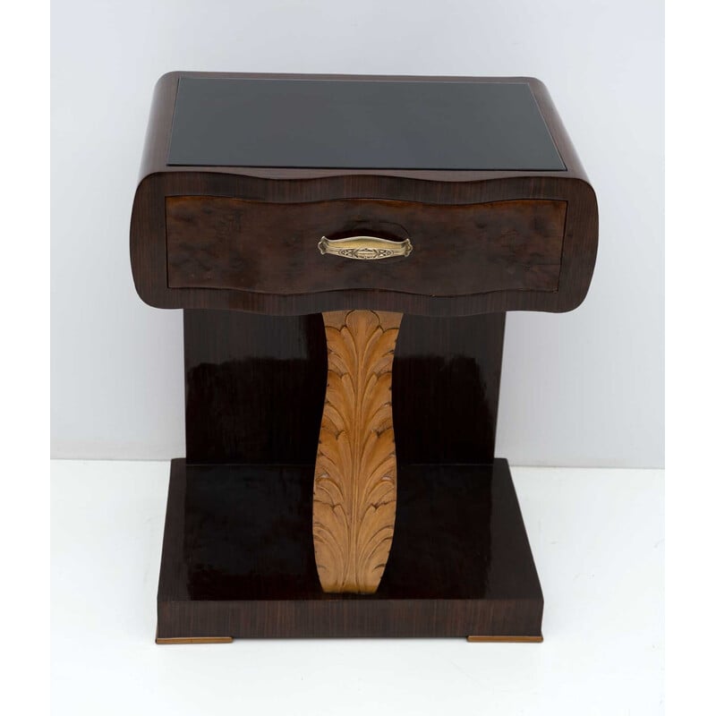 Pair of vintage Art Deco Italian walnut briar and maple night stands, 1920s