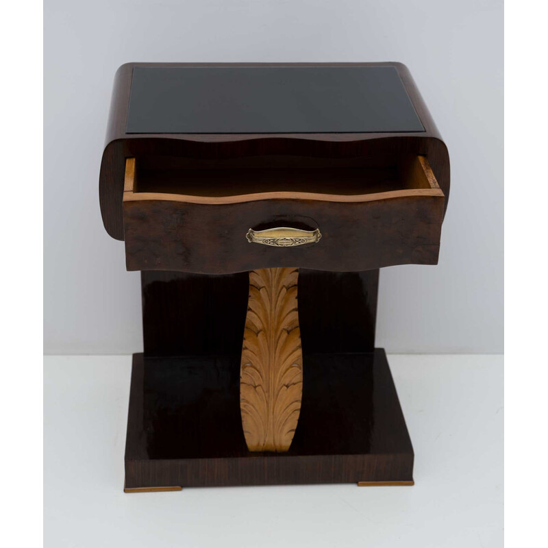 Pair of vintage Art Deco Italian walnut briar and maple night stands, 1920s