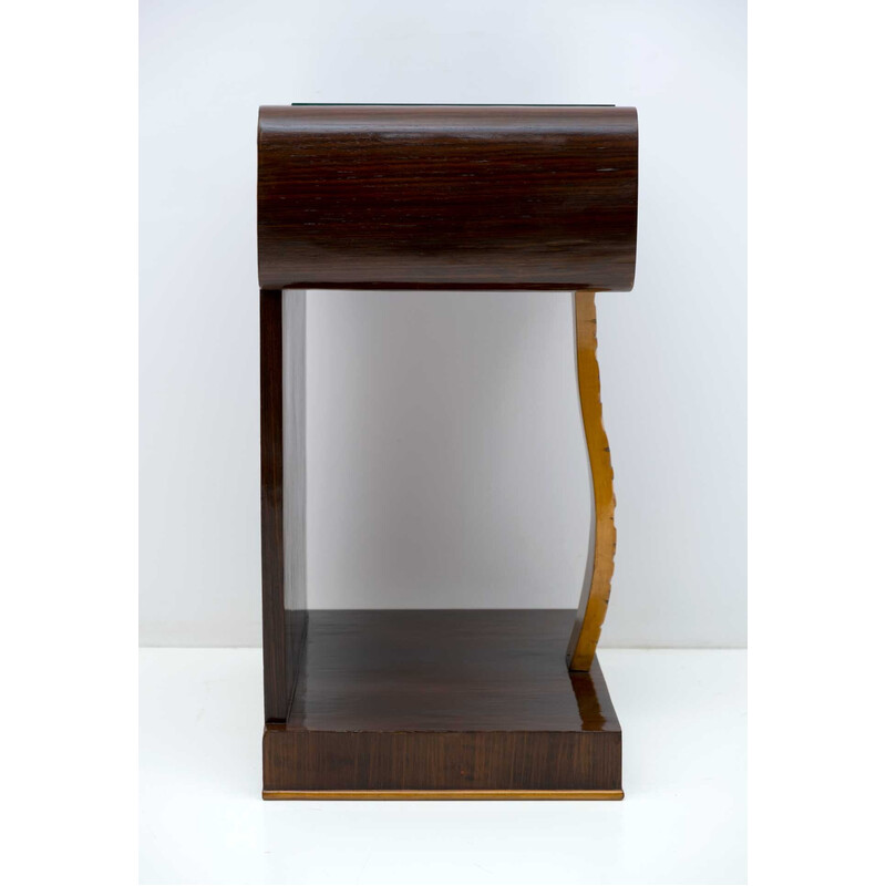 Pair of vintage Art Deco Italian walnut briar and maple night stands, 1920s