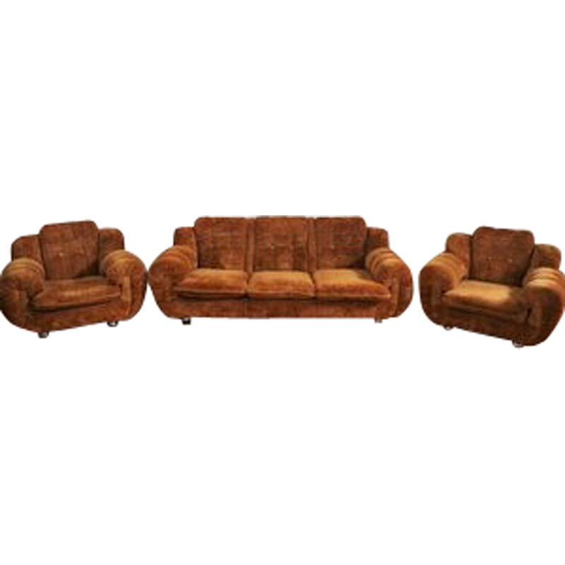 Vintage velvet living room set, 1970s