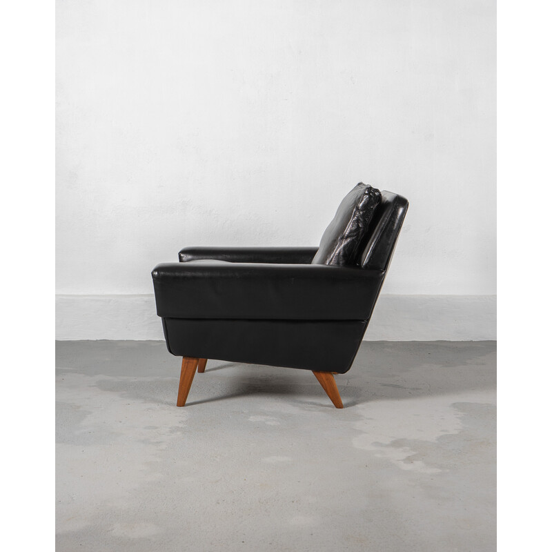 Mid century Scandinavian armchair made of teak and black leather, Denmark 1960