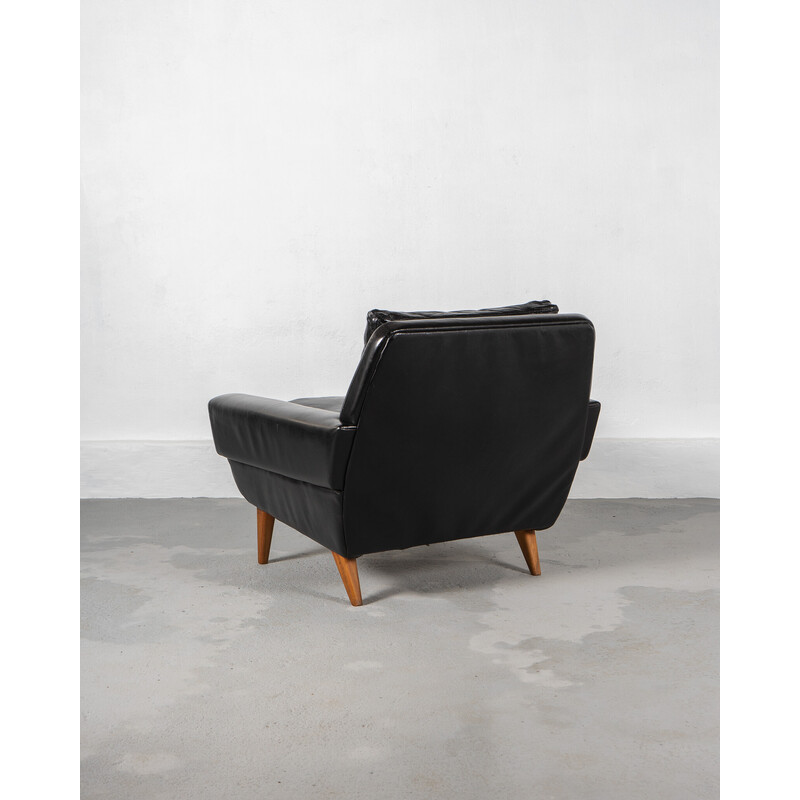 Skandinavischer Sessel aus der Mitte des Jahrhunderts aus Teakholz und schwarzem Leder, Dänemark 1960