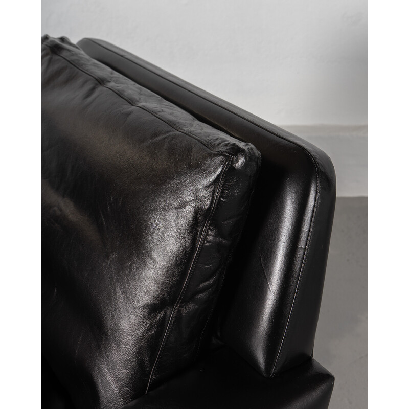 Mid century Scandinavian armchair made of teak and black leather, Denmark 1960