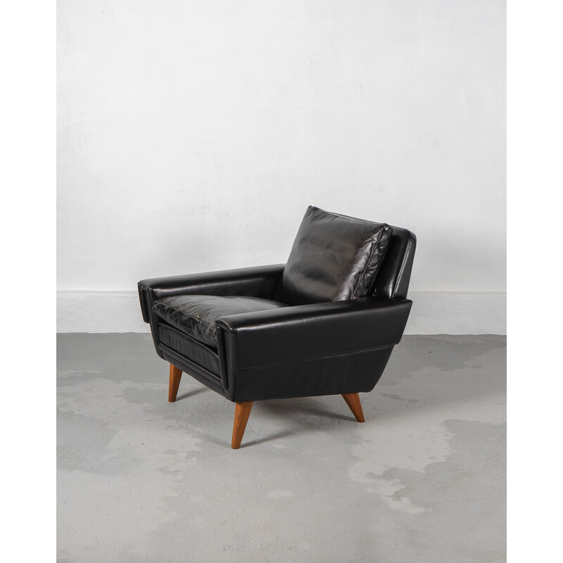 Mid century Scandinavian armchair made of teak and black leather, Denmark 1960