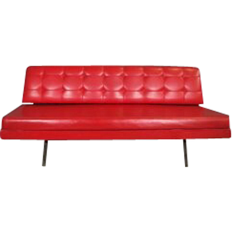 Vintage red faux leather sofa, Italy 1970