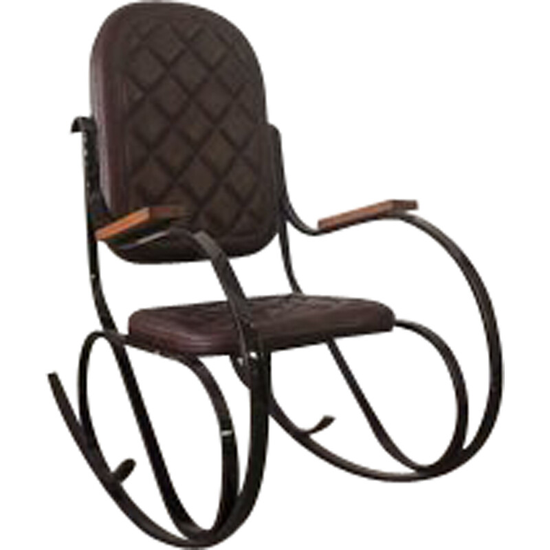 Fauteuil à bascule vintage en fer laqué et bois de teck, Italie 1950