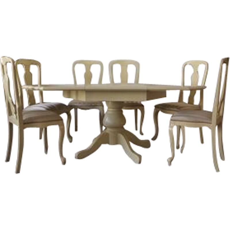 Vintage wood and brass dining set, Italy 1970