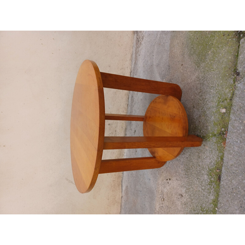 Vintage Art Deco pedestal table in light oakwood