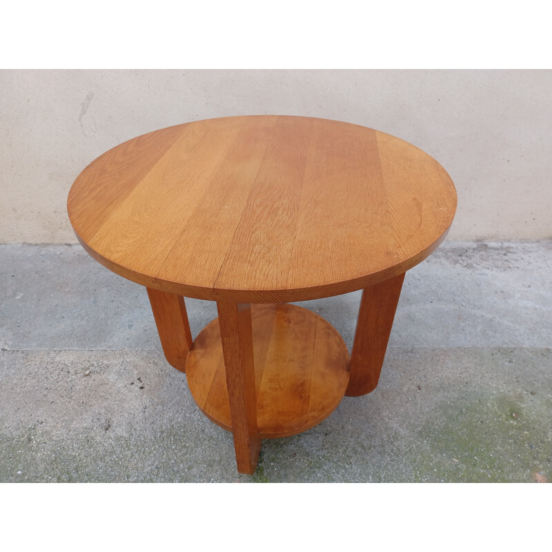 Vintage Art Deco pedestal table in light oakwood